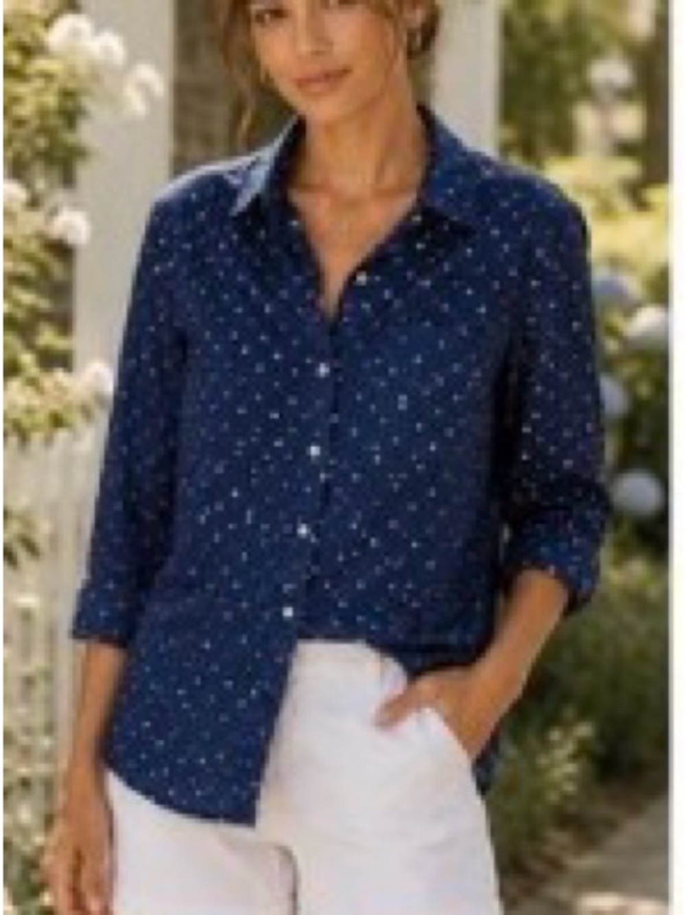 Talbots Navy with White Polka Dot Blouse XL